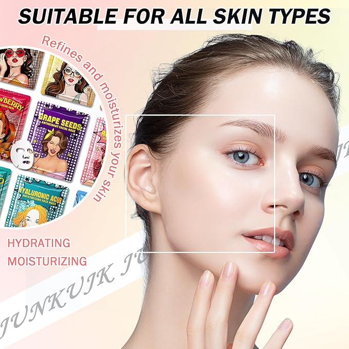 9PCS Hydrating Facial Sheet Mask,Moisturizing Face Masks Skincare Gift Set,Long Lasting Face Mask Skin Care & Facial Mask Kit for All Skin Types 13