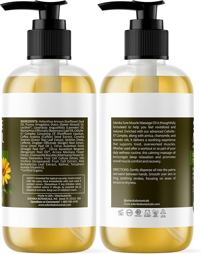 Arnica Sore Muscle Massage Oil for Massage Therapy, Relaxes, Soothes & Recoveres Stressed Muscles, Joint & Muscle Relief Rub & Massage Oil, 2-Pack