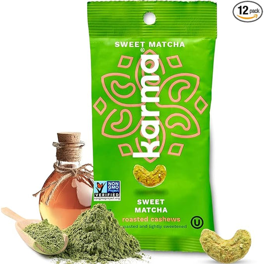 Sweet Matcha Cashews with Skin by Karma Nuts, Whole, Sweet, Roasted, Vegan, Gluten Free, Low Net Carb, Natural, Everyday Nut Snack, 1.5 Ounce (12 Snack Packs)
