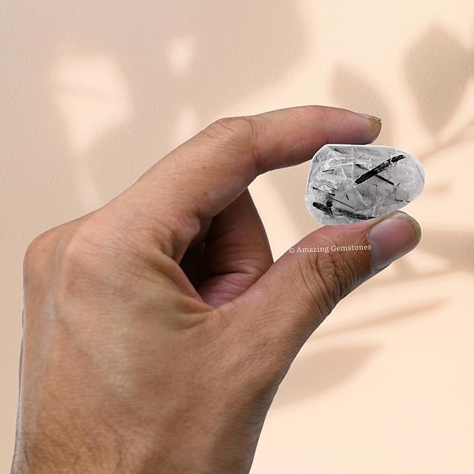 Amazing Gemstone Black Rutilated Quartz Crystals & Healing Stones Tumbled - 1 oz Black Rutilated Quartz Stone, Healing Stones for Energy Balance, Premium Polished Gems Rocks for Meditation & Wellness