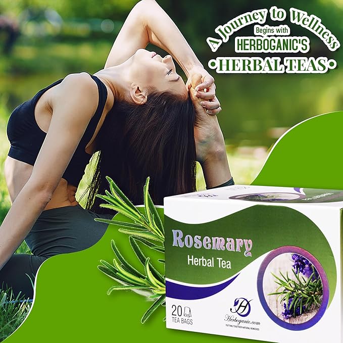 HERBOGANIC Rosemary Herbal Tea - Digestion Support and Immune Boost | Refreshing and Delicious Blend | Natural Ingredients | 20 Tea Bags