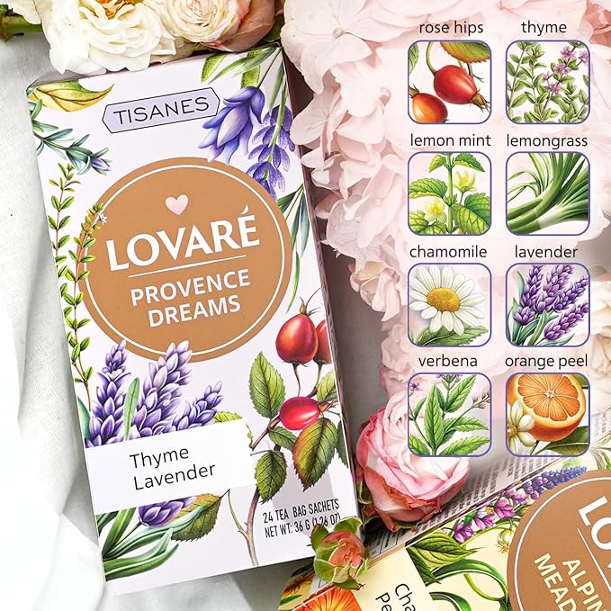 LOVARE Provence Dreams Herbal & Fruit Tea – Elegant Blend with Flowers & Berries – Caffeine-Free, Aromatic & Flavorful – 24 Tea Bags (1.5g Each) (PROVENCE DREAMS)