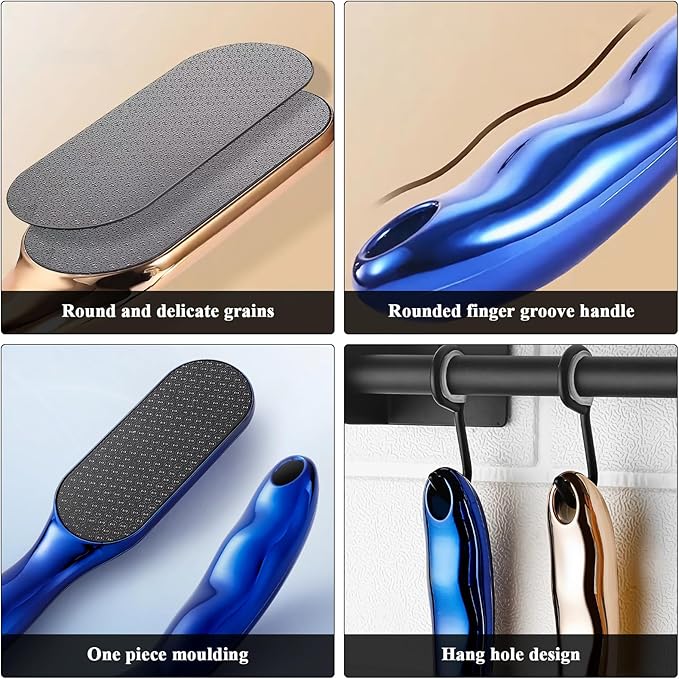 2Pcs Veinsgrain Foot File, Nano-Glass Foot File Hard Skin Remover, Summer Foot Beauty, Remove Dead Skin Foot Scrubber, Pedicure Tool for Smooth Feet, Practical Foot Care Tools (Blue&Gold)