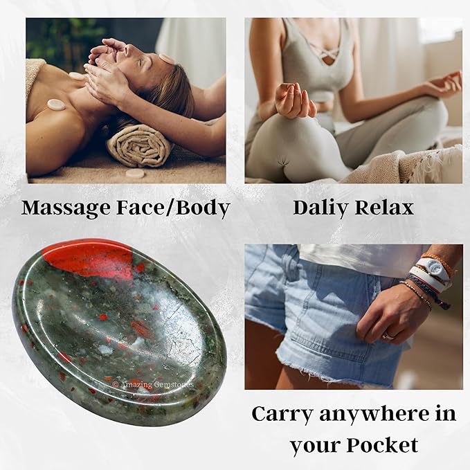 Amazing Gemstone African Bloodstone Worry Stone Crystals and Healing Stones - Worry Stones for Stress Relief Gifts - Piedra Crystal Fidget for Meditation - Unique Stocking Stuffers and Birthday Gifts