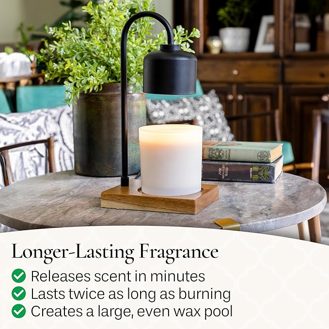 Candle Warmers Etc. Black & Wood Arched Lamp – for Top-Down Warming & Flame-Free Fragrance