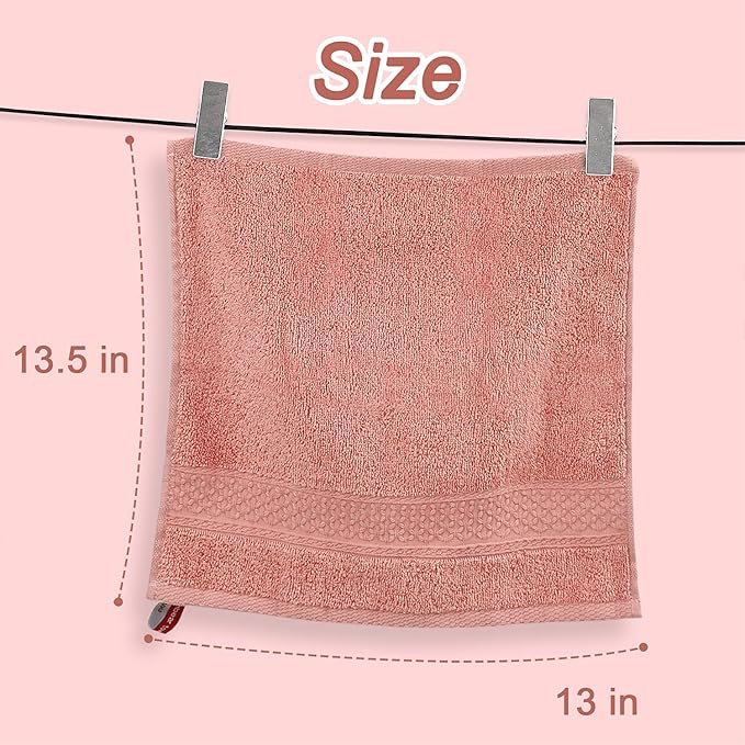 Cleanbear Ultra Soft Washcloths 6 Pack Cotton Face Cloths Wash Cloths Set - Large Bathroom WashCloth 13 x 13 Inches (Coral)