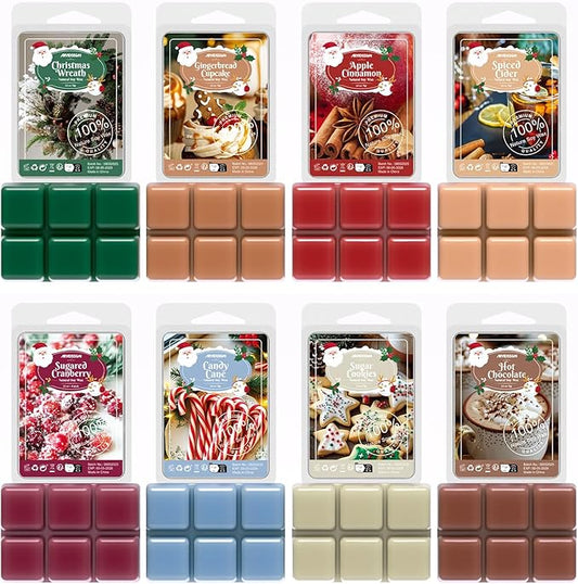 ARVIDSSON Winter Scented Wax Melts, Holiday Soy Wax Cubes for Wax Warmer, Strong Scent Fragrance Wax Tarts, Candle Melts Gift Set, Apple Cinnamon, Christmas Wreath, Gingerbread, Candy Cane, Cranberry