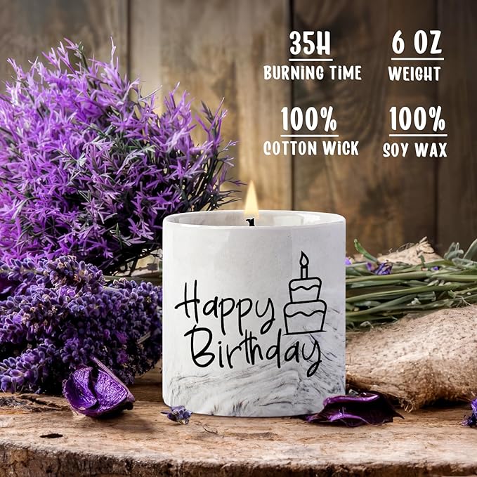 Happy Birthday Candle Gifts,6oz Lavender Scented Soy Wax Candle, Birthday Gifts for Women,Funny Candle Decor Ideas Unique Birthday Gift for Best Friend Girlfriend Teacher Boss Sister Bestie
