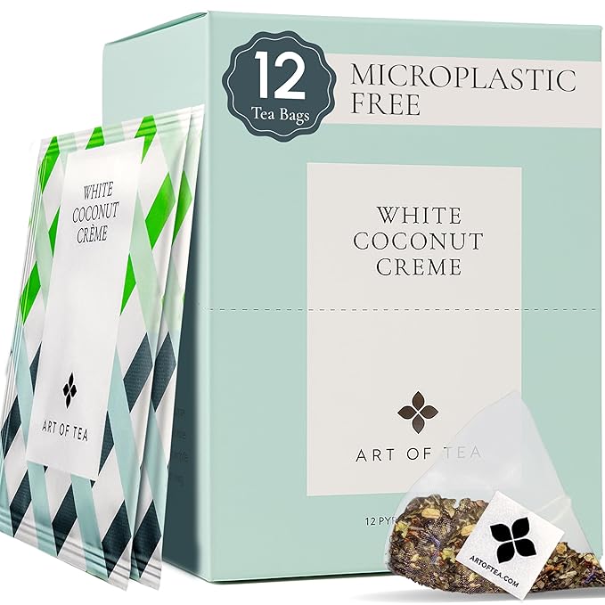 Art of Tea | Organic White Coconut Crème | 12 Count Eco Friendly Sampler Box Assortment | Premium Caffeinated Organic White Tea Variety | Biodegradable Sachets