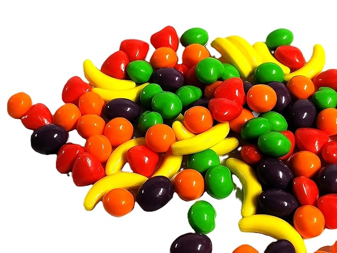 Fresh Assorted Orange Banana Strawberry Grape Green Apple Sweet Hard Crunchy Candy - 1 lb