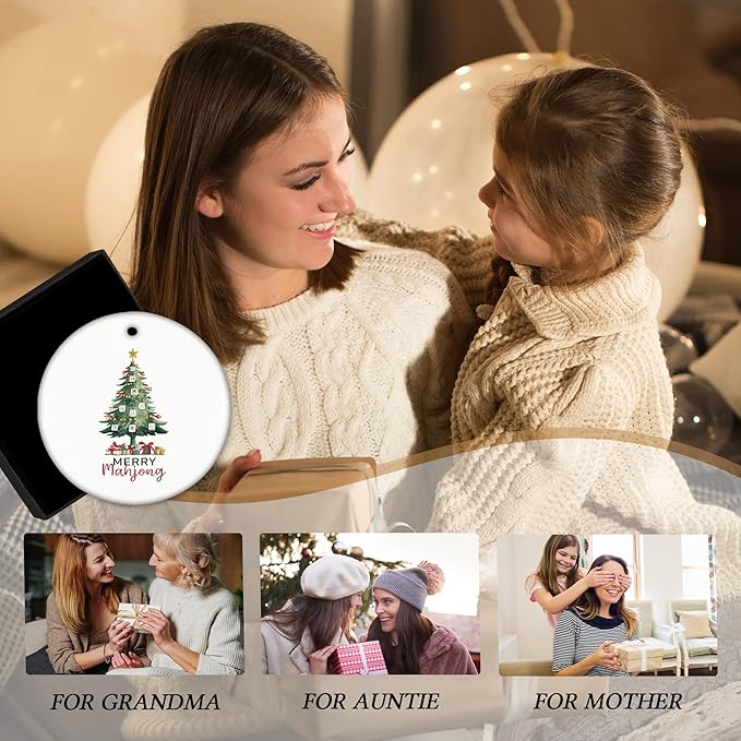 Christmas Mahjong Tree Ceramic Ornament Gifts, Retro Winter Mahjong Christmas Tree Decorative Hanging Ornaments for Xmas Holiday Party Decoration, Winter Xmas Decorations,Backpack Decoration