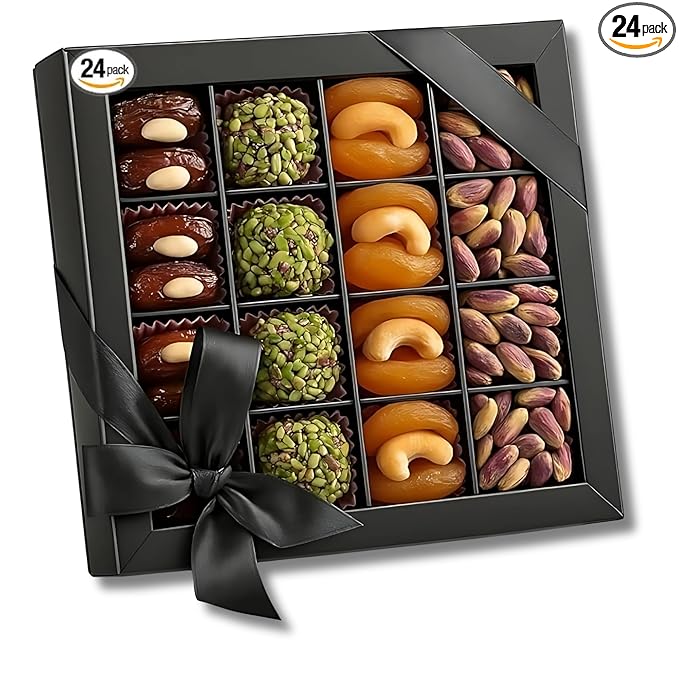 Andy Anand Chocolatier Gluten Free All Natural Truffles & Stuffed Dates Gift Box – Deliciously Healthy Embracing Nature's Goodness Perfect as Eid al Fitr Gift, Fresh flown from Turkey (24 Pcs 10.5 Oz)