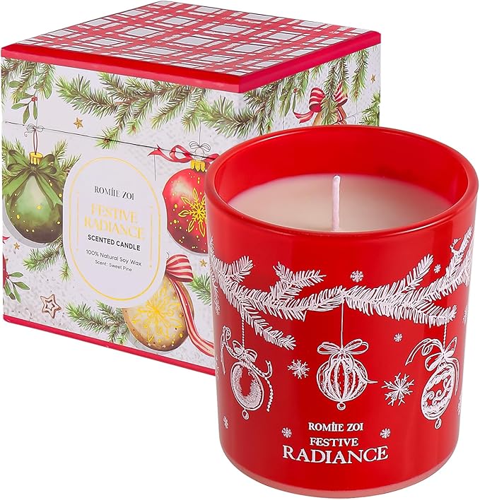 ROMIIE ZOI Christmas Scented Jar Candle - 6oz Soy Wax Candle - Festive Radiance Infused with Sweet Pine Aroma - with Beautiful Keepsake Box Special for Christmas/Holiday Gifts