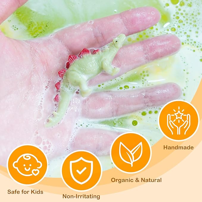 Bath Bombs for Kids with Surprise Toys Inside - 20 Dinosaur Bath Bombs Easter Eggs Gifts, Bubble Bath Fizzers, Kids Bubble Bath with 24pcs Dinosaur Puzzles and 2pcs Car, Boys Easter Basket Stuffers