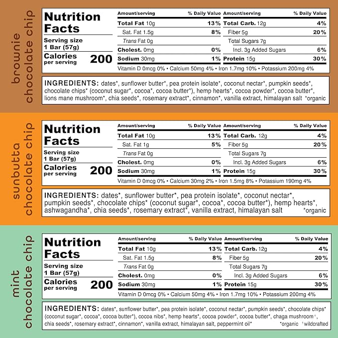 Feel Vegan Protein Bars | Chocolate Lovers | Keto | Gluten Free | Organic | Lions Mane | Chaga | Ashwagandha | 15g Protein | Low Sugar | Non GMO | Sunbutta + Brownie + Mint - 9 Pack