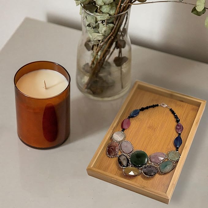 Bam & Boo Natural Bamboo Serving Tray Modern Rectangular (Bamboo, 11” x 7.5" x 1.2") for Food, Drinks, Decor, Vanity in Home, Kitchen, Bathroom, Coffee Table, Bed