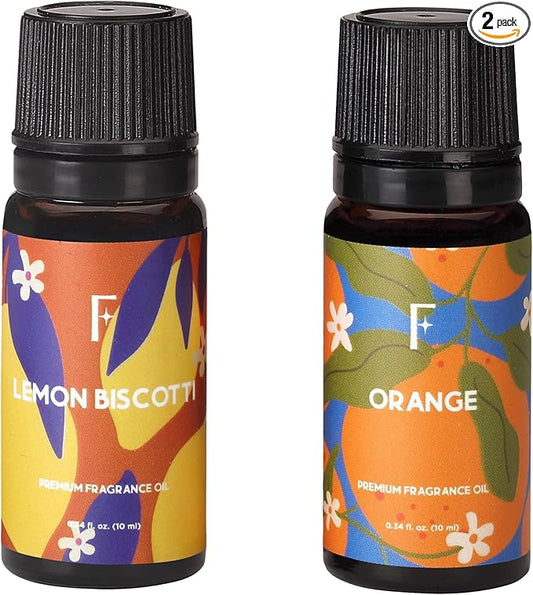 Folkulture Essential Oil for Diffuser Oil | Essential Oils Set of 2 Fragrances | Diffuser Scents for Home | Diffuser Essentials, Fragrance | Lemon Biscotti & Orange