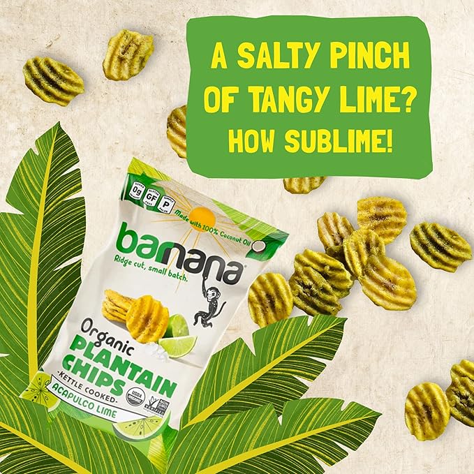 Barnana Organic Plantain Chips - Acapulco Lime - 5 Ounce, 3 Pack Plantains - Barnana Salty, Crunchy, Thick Sliced Snack - Best Chip For Your Everyday Life - Cooked in Premium Coconut Oil