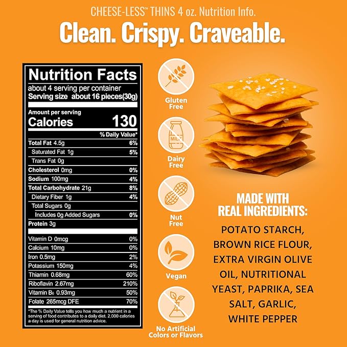 Every Body Eat Snack Thins, Allergen Friendly, Vegan, Gluten Free and Dairy Free (2 Count, Cheese-Less)