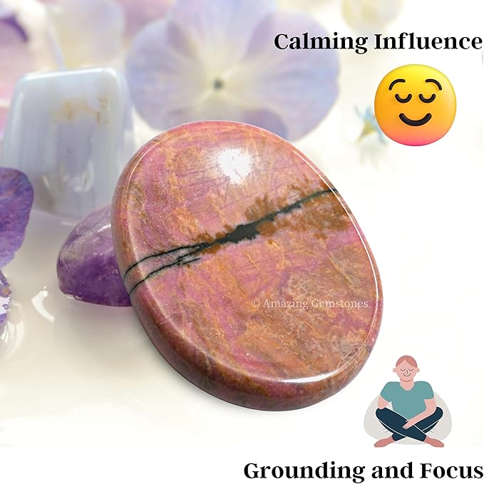 Amazing Gemstone Rhodonite Worry Stone - Pink Crystal for Stress Relief & Meditation