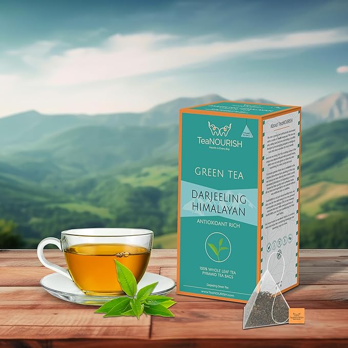 TeaNOURISH Darjeeling Himalayan Green Tea | 20 Count Pyramid Tea Bags | Whole Leaves | Relaxing & Stress Relief Tea | Immune Support