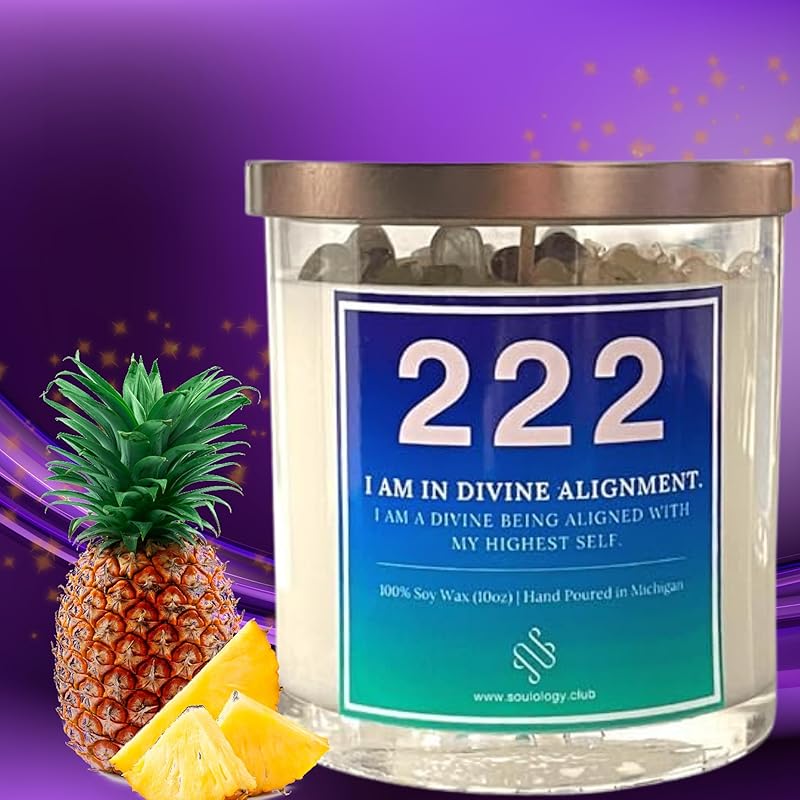 222 Angel Number Candle, 10oz, Crystal candle, 100% Soy Wax & Phthalate-Free Fragrance candles, Gifts candles for women, Angel Number Gift, Healing Candle, Spiritual Candle