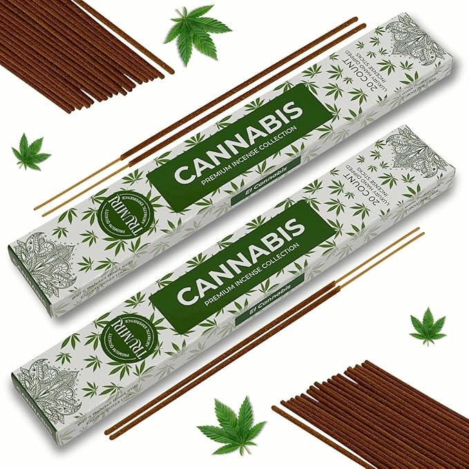 Cannabis Scented Incense Sticks - Total 40 Insence-Sticks - Dual Pack of 20 Insense - Inciensos - Inscents - Natural Non Toxic Ingredients - Incents - Incence - Inscense - Insents