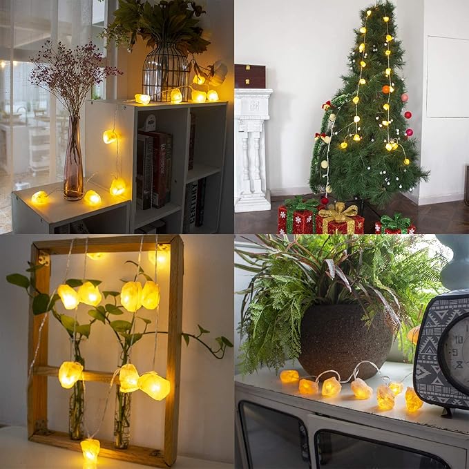 Himalayan Salt String Lights with Switch, 20 Natural Salt Block LED Light with USB Interface Suitable for Decorating Home, Bedrooms, Fireplaces（Total Length: 11.5 Feet）