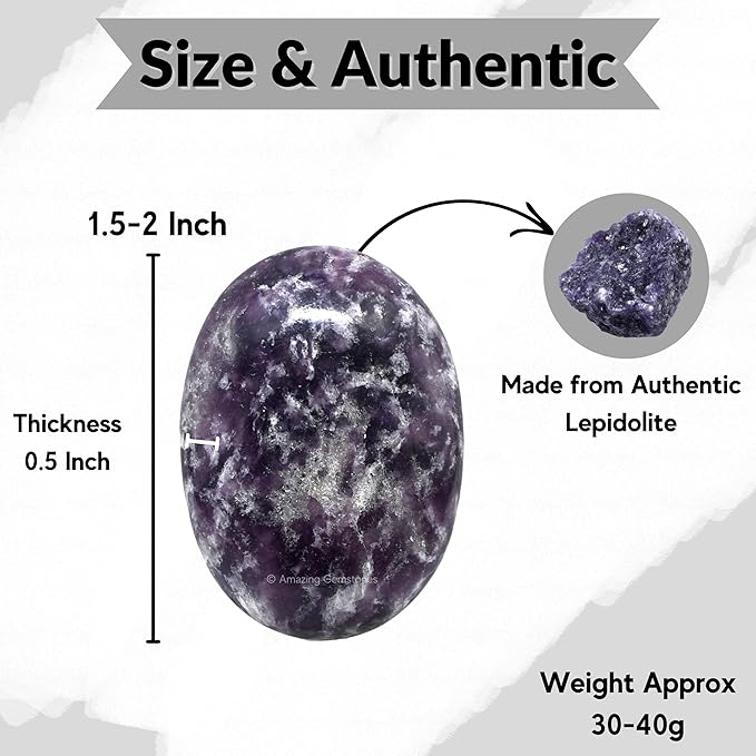Amazing Gemstone Lepidolite Crystals and Healing Stones - Large Palm Stone Crystals Piedra - Crystal for Good Luck, Balanced Positive Energy, Meditation - Unique Stocking Stuffers Gifts for Women, Men