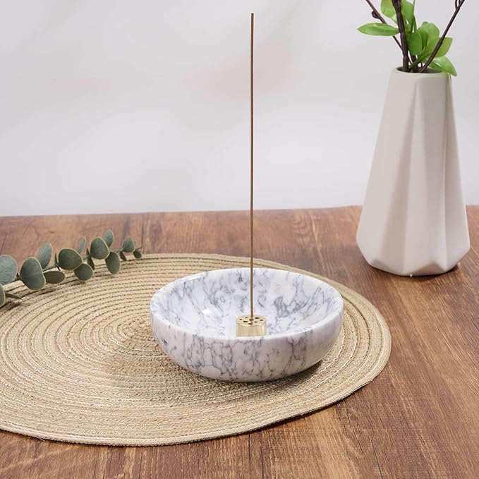 Natural Marble Incense Holder for Sticks – Handmade Incense Burner with 9 Holes, Ideal for Smudging, Meditation, and Aromatherapy – Large Size to Catch Ash, Perfect for Home Décor