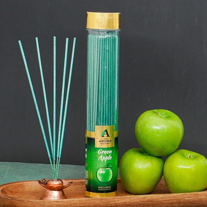 The Aroma Factory Agarbatti, Luxury Green Apple Incense Sticks, Low Smoke & Zero Charcoal, Premium, Fresh, & Fruity Fragrance for Home, Meditation 100G X 1Bottle Pack 4 Cm X 4 Cm X 26 Cm Multicolour