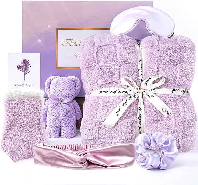 Birthday Gifts for Women Get Well Soon Gifts for Women Hug in a Box Friendship Mothers Day Thank You Gifts Baskets Sister Friend Female Mom Wife Her Girlfriend Coworker Bestie (Purple)
