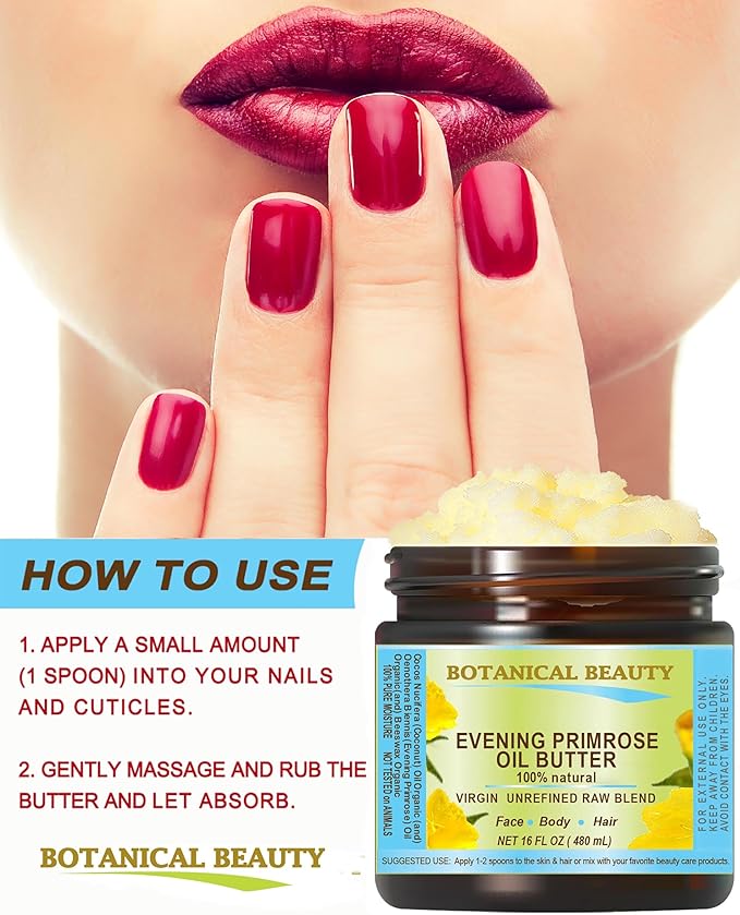 Botanical Beauty EVENING PRIMROSE OIL BUTTER Pure Natural Virgin Unrefined RAW for FACE, SKIN, BODY, DAMAGED HAIR, NAILS. (4 Fl Oz)