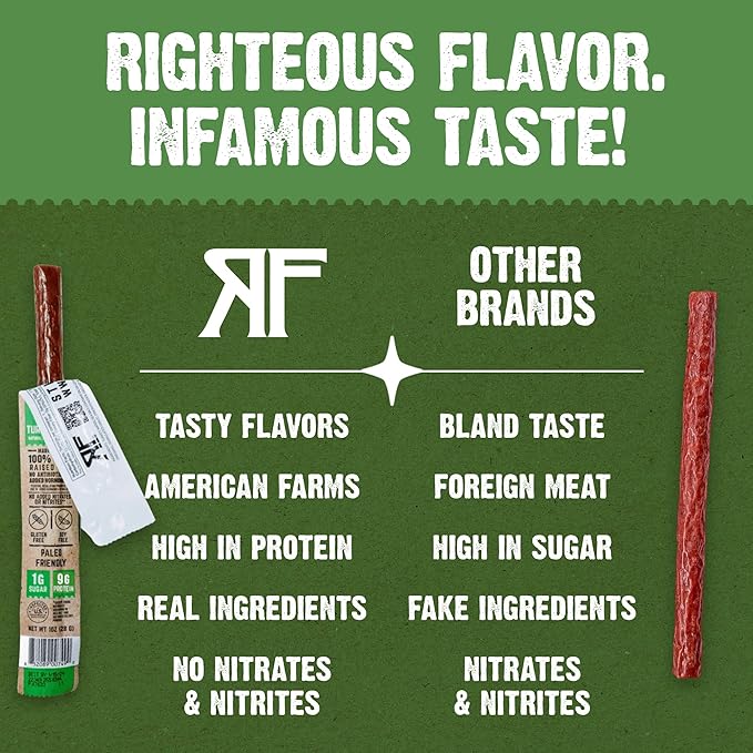 Righteous Felon Meat Sticks | 100% Turkey Sticks | Gluten Free & Keto Meat Sticks | Low Sugar & High Protein Turkey Sticks | Healthy Snack for Adults | Jerky Gifts for Men | Lemon Pepper, 24 Pack