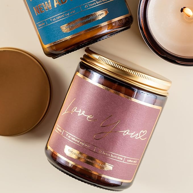 Love You Gifts for Women - Lavender Vanilla Candle - Small Birthday Gift for Mom Sister BFF Bestie Aunt Grandma - Romantic Anniversary or Engagement Present for Wife Husband Boyfriend Girlfriend