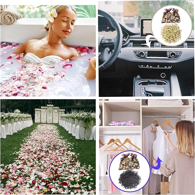 40 Bags Natural Dried Flowers Kit, Natural Dried Herbs with 2 Mesh Drawstring Bag for Soap,Candle,Resin Jewelry Making,Bath,Nail - Rose Petals,Rosebuds,Lilium,Jasmine,Don't Forget Me and More