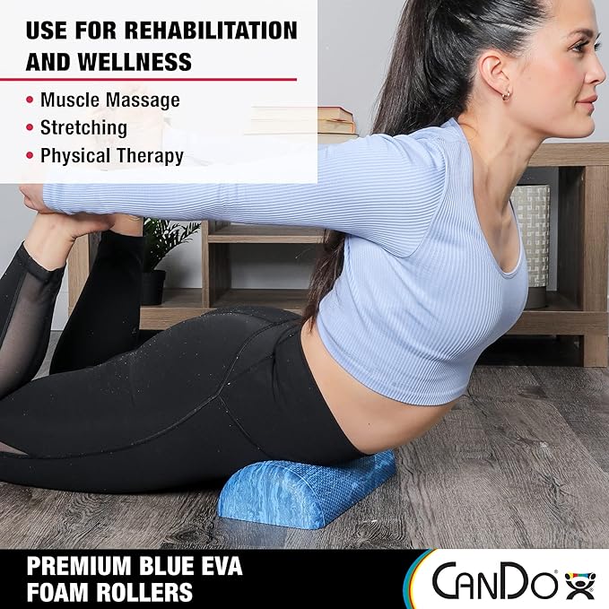 CanDo Premium Blue Marble EVA Foam Roller for Muscle Restoration, Massage Therapy, Sport Recovery and Physical Therapy 6" x 12" Half-Round