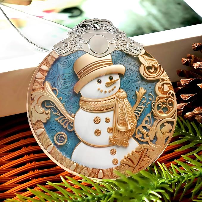 2025 Christmas Ornament, Stained Glass Effections, Christmas Tree 4 Inch Acrylic Ornament Art, Gag Gifts Funny Adult, Christmas Decor (Yellow Hat Snowman)