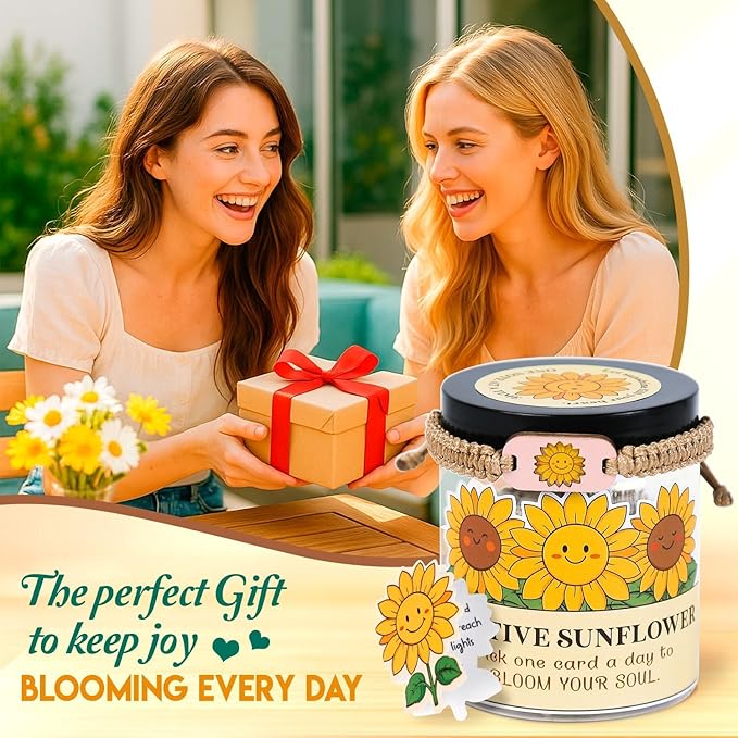 60 Positive Sunflower Cards Jar, Affirmation Cards For Women, Emotional Support Sunflower, Sunflower Gifts For Women, Mom, Sunflower Gifts, Sunflower Themed Gifts