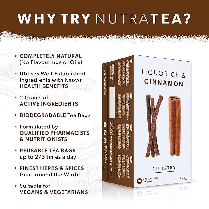 Nutra Tea - Liquorice & Cinnamon Tea | Licorice Tea | Cinnamon Tea - 40 Tea Bags - Herbal Tea - (2 Pack)