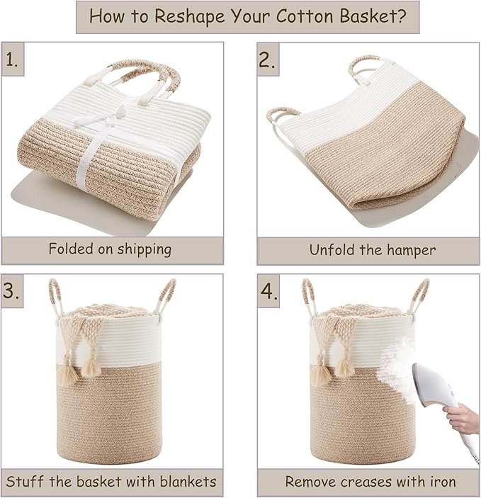 80L Large Hamper Laundry Basket Tall Woven Rope Clothes Hamper Blanket Basket in Living Room Bathroom Bedroom Brown