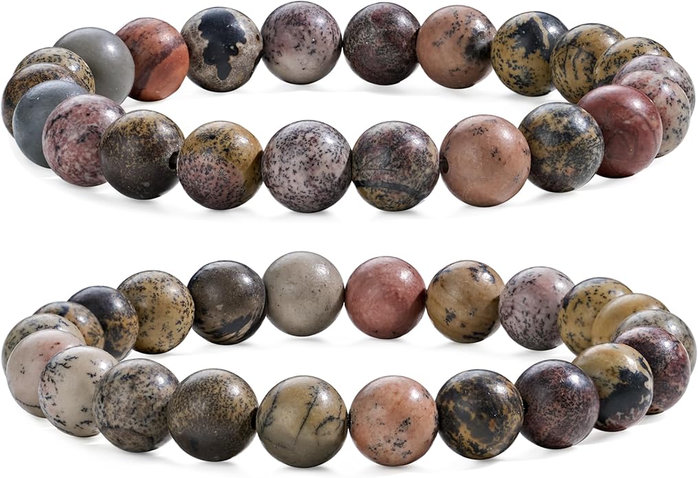 Bivei Natural Gemstone Semi Precious Healing Crystals Handmade Stretchy Round Beads Bracelet, Enhance Positive Energy