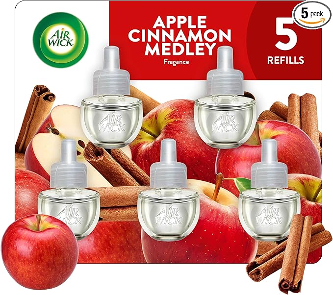 Air Wick Plug in Scented Oil Refill, Apple Cinnamon Medley, 5ct, Air Freshener, Essential Oils