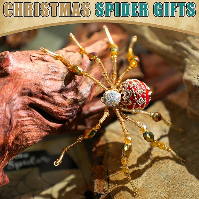Cunno 6 Sets Legend of The Christmas Spider Gifts Christmas Spider Miracle Ornament with Card and Bag The Tradition of Tinsel Legend Spiders Hanging Handmade Decor for Xmas Tree Xmas
