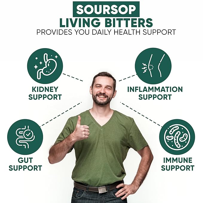Herboganic Soursop Living Bitters for overall Health and wellness | Pack of 4 | 16 Oz