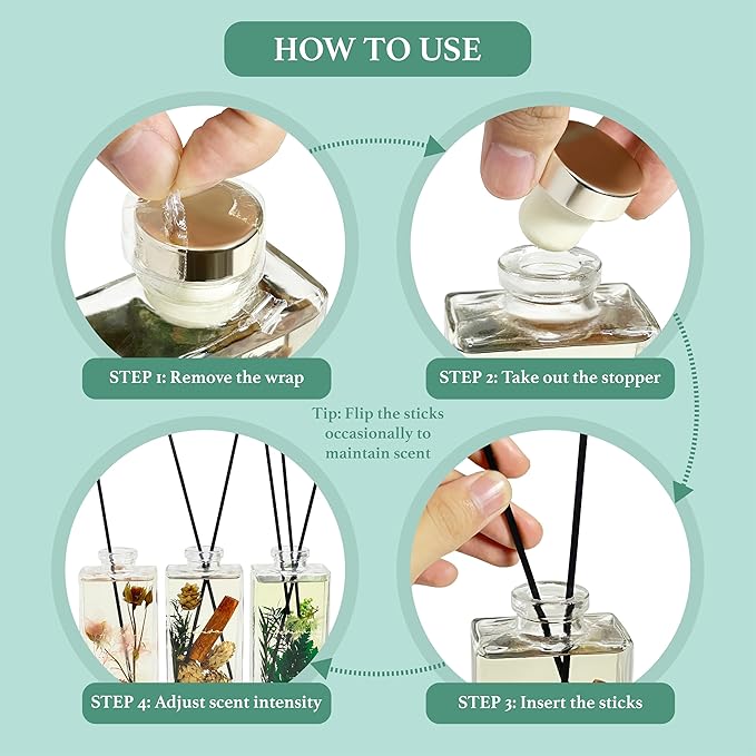 Flower Reed Diffuser Set, 5 oz Eucalyptus Mint Scent Diffuser with Sticks, Home Fragrance Scented Oil Reed Diffusers for Home, Bathroom, Decor & Gift