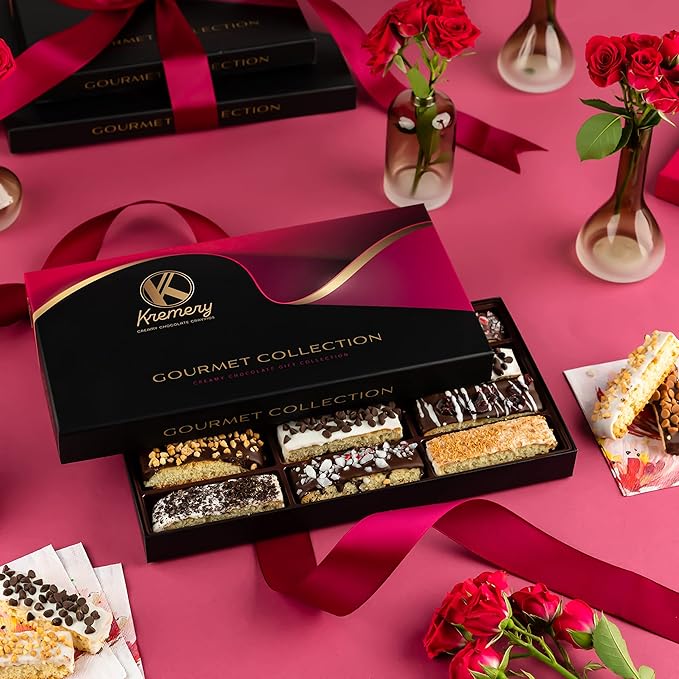 KREMERY Creamy Chocolate Cravings - Diwali Sweets Hamper Chocolate Covered Biscotti Cookies Gift Basket, in Elegant Gift Box (12 Biscotties, Assorted Sweet Toppings)