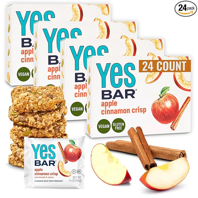 The YES Bar – Apple Cinnamon Crisp – Plant Based Protein, Decadent Snack Bar – Vegan, Paleo, Gluten Free, Dairy Free, Low Sugar, Healthy Snack, Breakfast, Low Carb, Keto Friendly (24 Count)