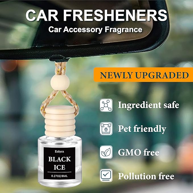 Hanging Car Air Freshener (Pack of 3) : Luxury Car Perfume for Women Men | Cute & Reusable Bottle with 45+ Days Long-Lasting Fragrance Oil Diffuser, Black ice & Forest Reserve & Volcano