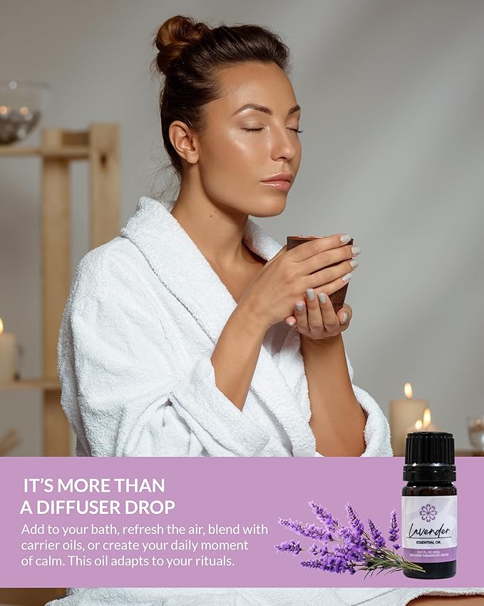 Essence Lavender Essential Oil – Pure & Therapeutic Grade – Perfect for Aromatherapy, Diffusers & Recharging Essence Nasal Diffuser Rings – Natural Stress & Mood Support (5mL)